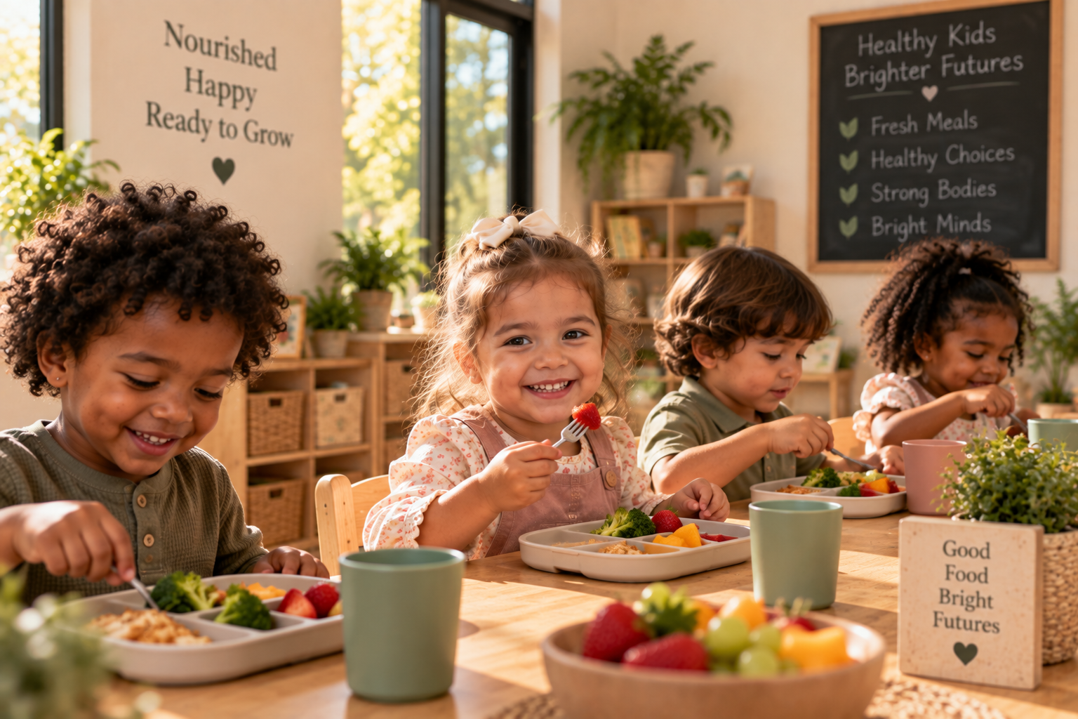 Children enjoying a nutritious daycare meal